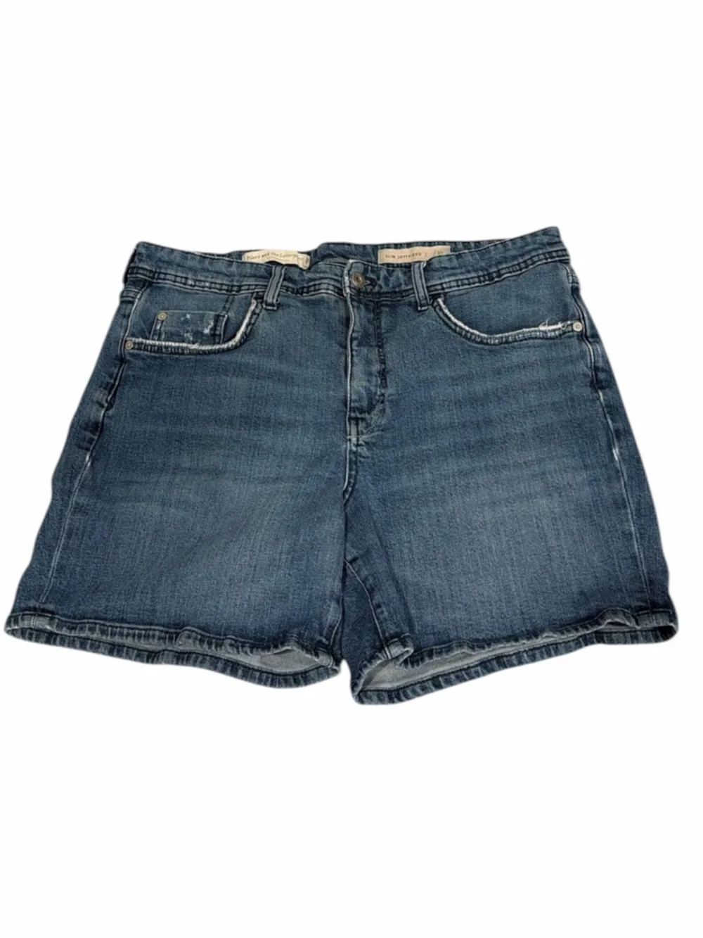 Anthro Pilcro Slim Boyfriend Shorts Mid Wash Denim Size 32 Anthropologie - Picture 5 of 9